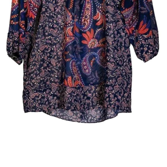 Chaps Ralph Lauren Women's Blouse Paisley V-Neck Puff Sleeve Boho Peasant Top PM - Picture 5 of 9